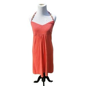 Tommy Bahama Coral Orange Sleeveless Cotton Halter Dress XS